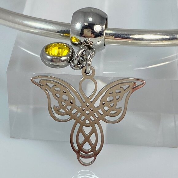 Stainless Steel Guardian Angel with Birthstone Dangle Charm - Picture 1 of 10